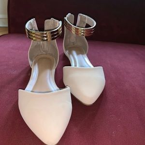 nude flats with beautiful gold wrap around ankle